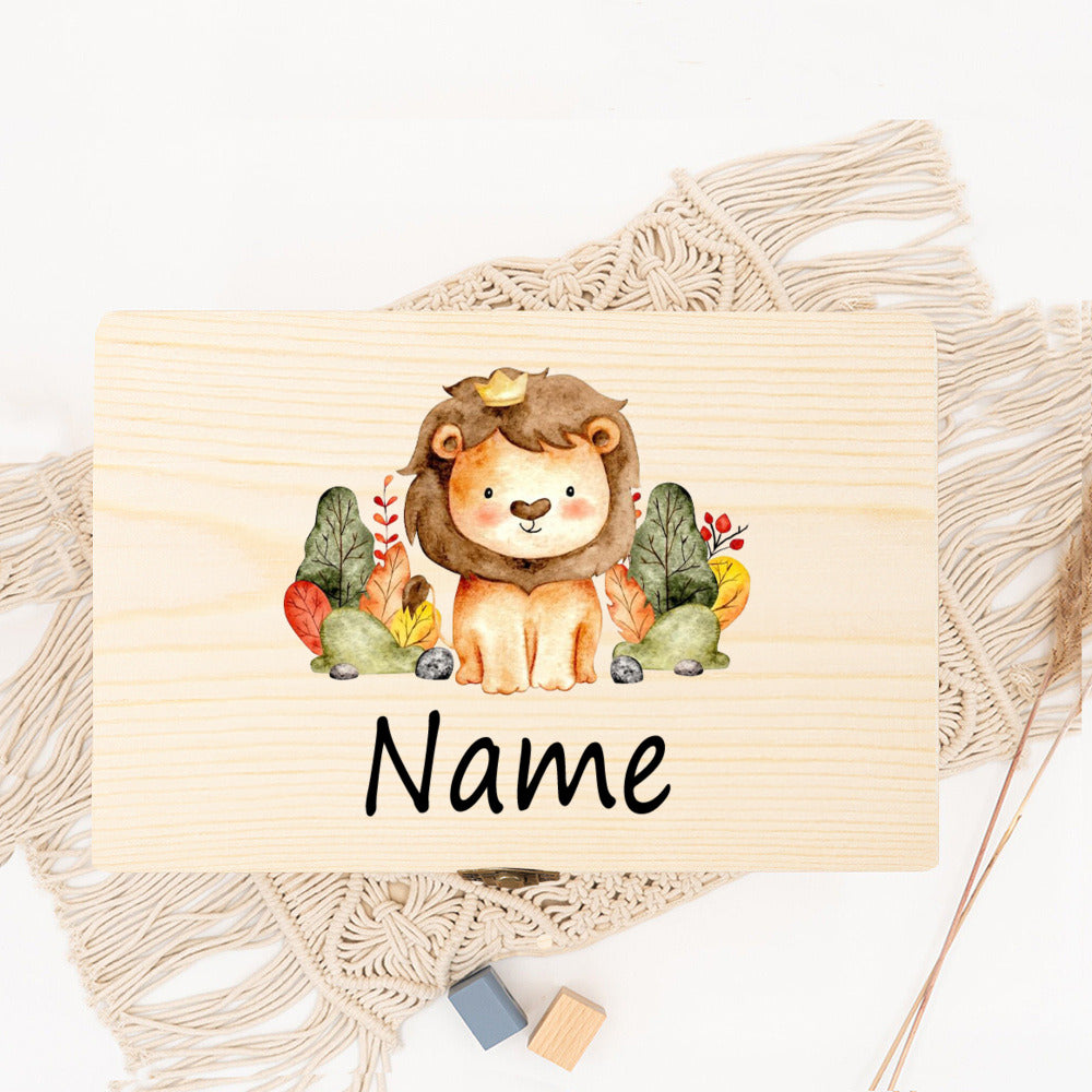 Personalized Baby Wood Box Cute Animal Print Toddler Memory Box Custom Name Infant Keepsake Box Newbron Shower Gift Kids Present