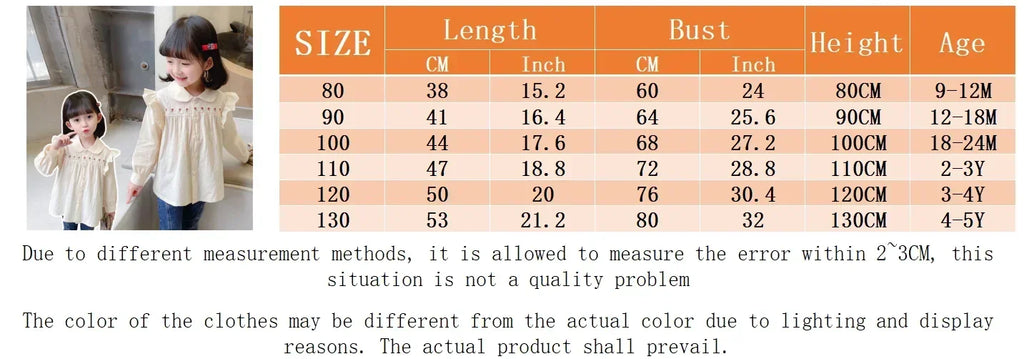 (Girls 0-5 years old) Autumn New Girls' Shirts Lace Pleated Flowers Decorated Doll Collar Blouse Blouse Blouse Blouse Blouse