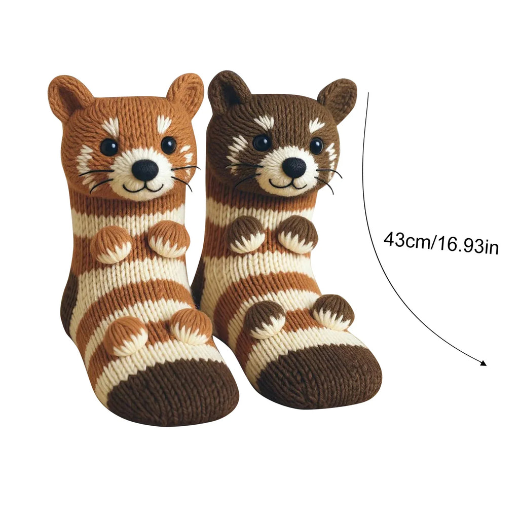3D Christmas Knitted Animal Socks Cute Cozy Fuzzy Thick Warm Crew With 3D Ears For Women Teens Kids Home Winter Holiday Gift