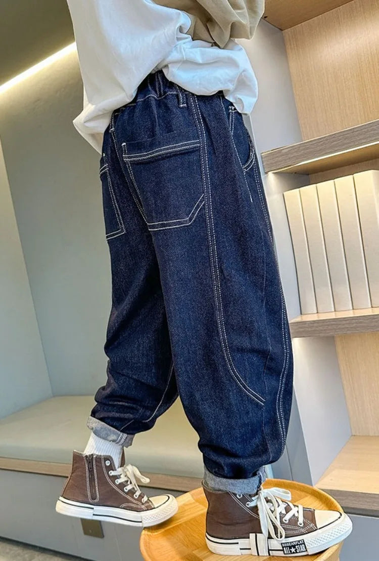 Designer Boys Autumn Winter 2025 New Casual Stretchable Denim Jeans Long Pants Boys' Fashionable Trousers