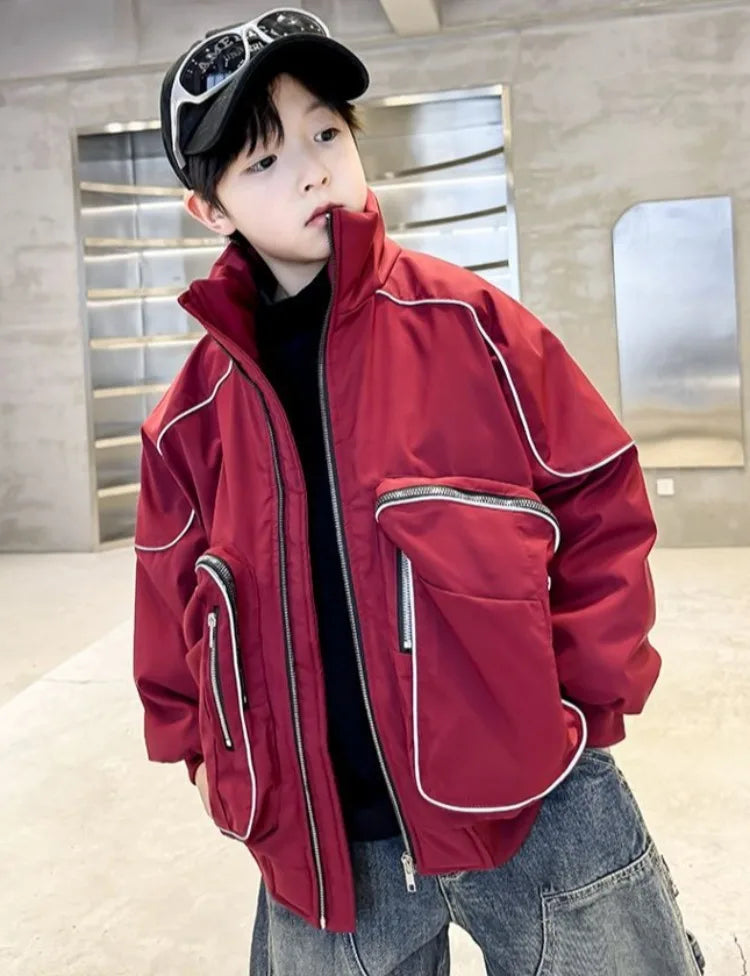 2025 New Boys' Winter Padded Quilted Windbreaker Jacket for Big Kids Waterproof Windproof Outdoor Jacket with Thermal Insulation
