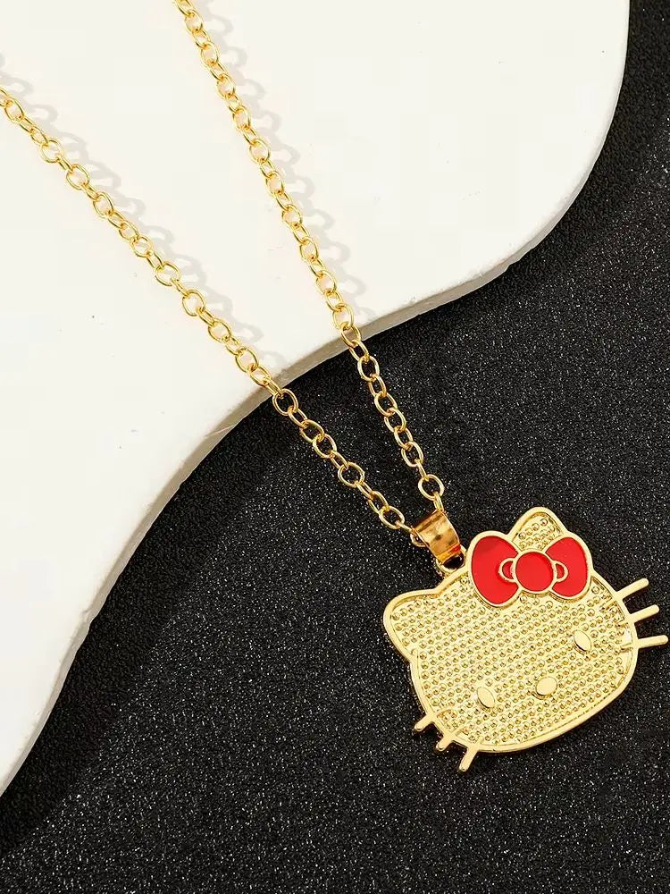 Sanrio Animation Peripherals Characters Hello Kitty Peripheral Golden Pendant Necklace Kawaii Jewelry Accessories Birthday Gift