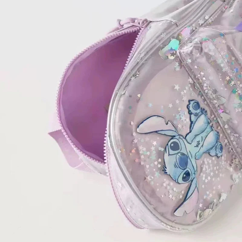 6 styles Kawaii Disney Lilo & Stitch Plush or Glossy Messenger Bag Cartoon Large-Capacity Student Backpack Kindergarten Bag Gift