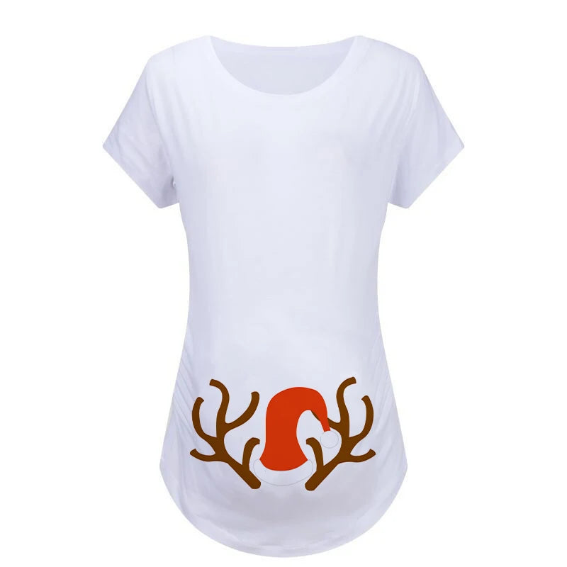 Christmas Womens Maternity T-shirt Santa Baby Printed Pregnant Women T Shirt Pregnancy Casual Short Sleeve T Shirt White Clothes