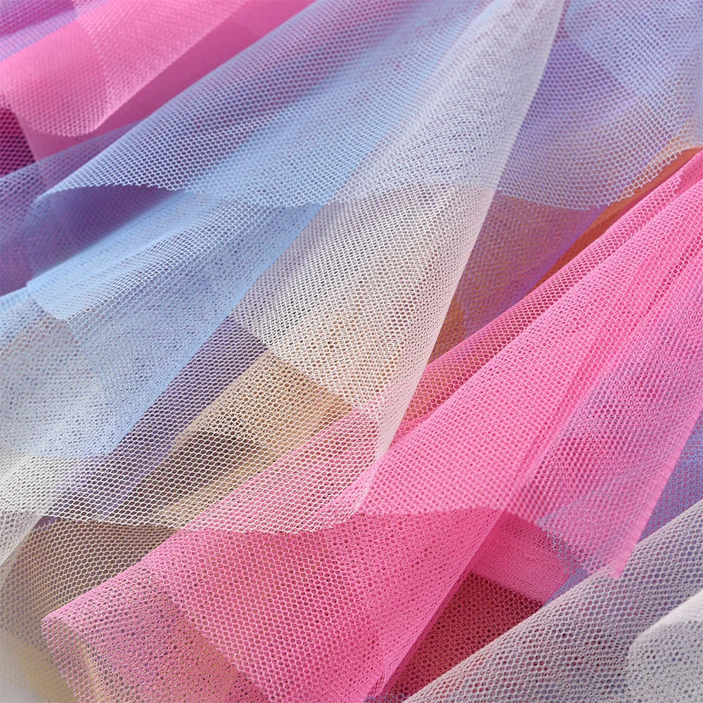 VIKITA Girls Rainbow Ballet Mini Skirt Kids Colorful Party Tutu Toddler Irregular Layered Performance Dance Mesh Skirt Outfit