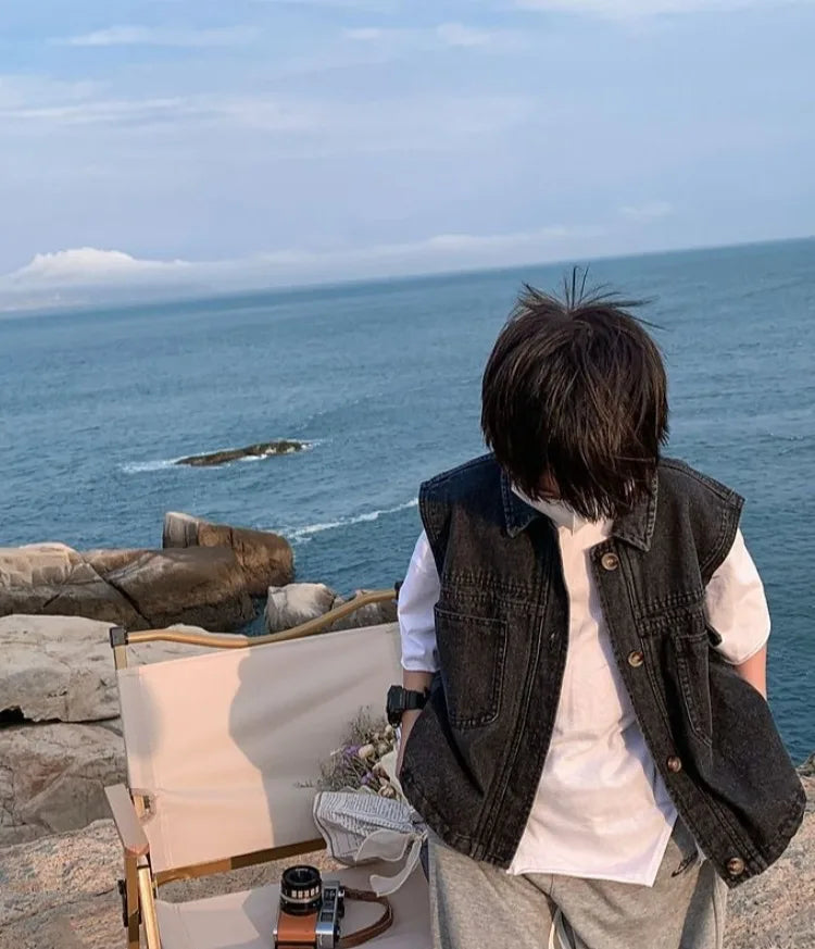 2025 New Boys Denim Vest Sleeveless Toddler Boys Spring Autumn Stylish Kids Jacket