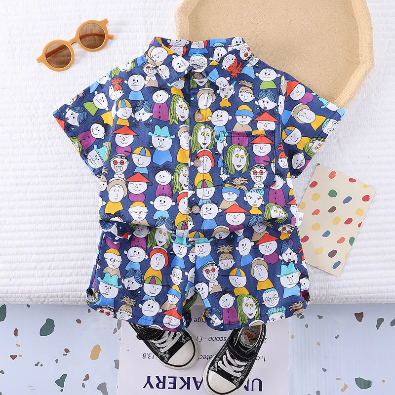 New Summer Baby Clothes Suit Children Boys Shirt Shorts 2Pcs/Sets Toddler Clothing Infant Casual Cartoon Costume Kids Tracksuits