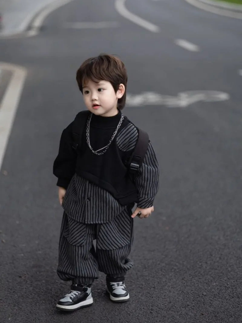 Fleece-Lined Hoodies Set Kids Clothes Boys Children's Suit for Boy Boy´s Clothing Winter 8 10 Year Old Sets Outdoor Top Bottom