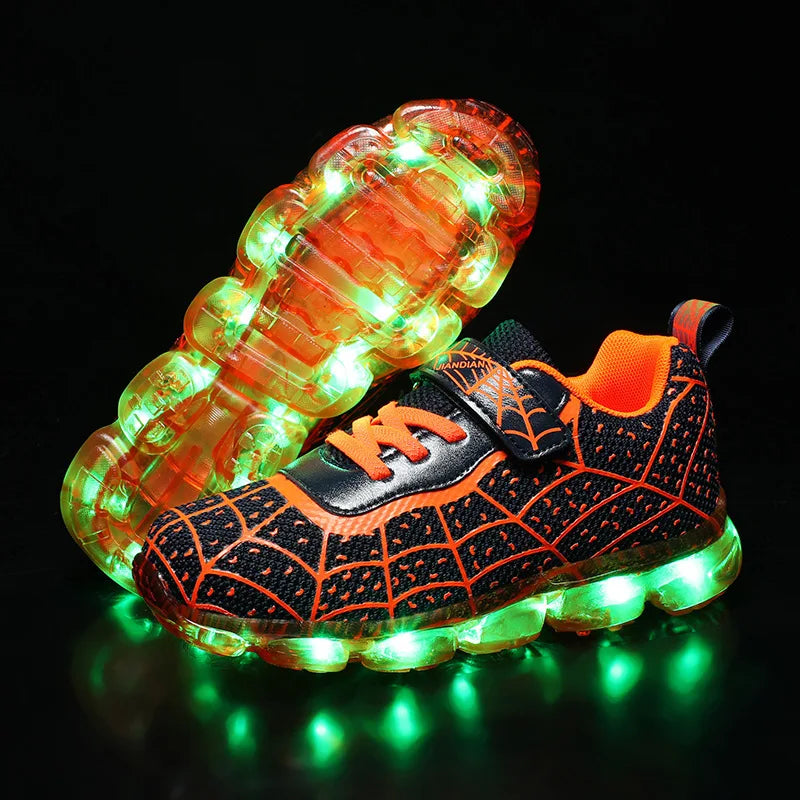 Disney Children Luminous PU Leather Red Shoes For Boys Girls LED Lighted Soft Baby Kids Sneakers Infant Tennis Size 25-35