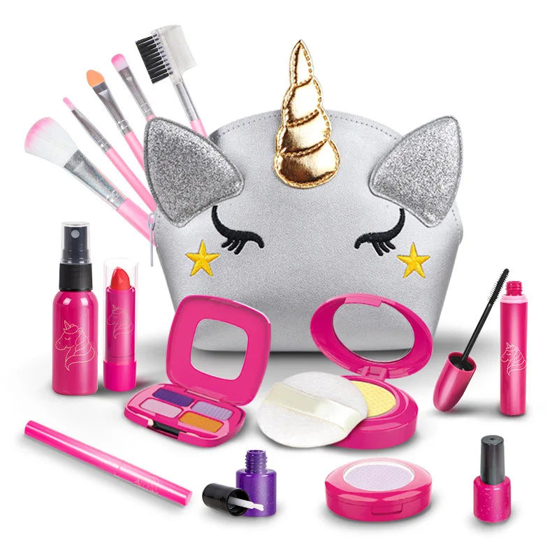Girl Pretend Makeup for Toddlers Kids Play Makeup for Little Girls with Unicorn Purse Bag Toddler Makeup Kit Fake Make Up Toys