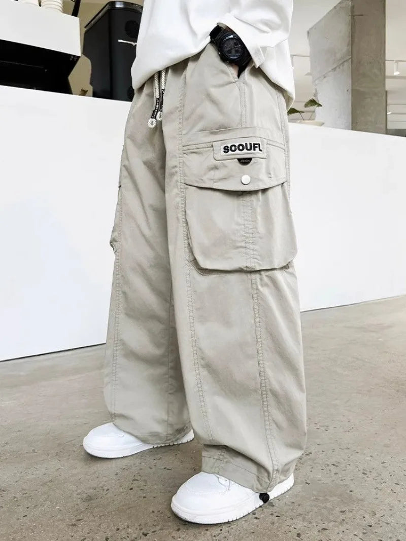 2025 Spring Autumn Boys' Cuffed Cargo Pants Straight Leg Cotton Stylish New Design