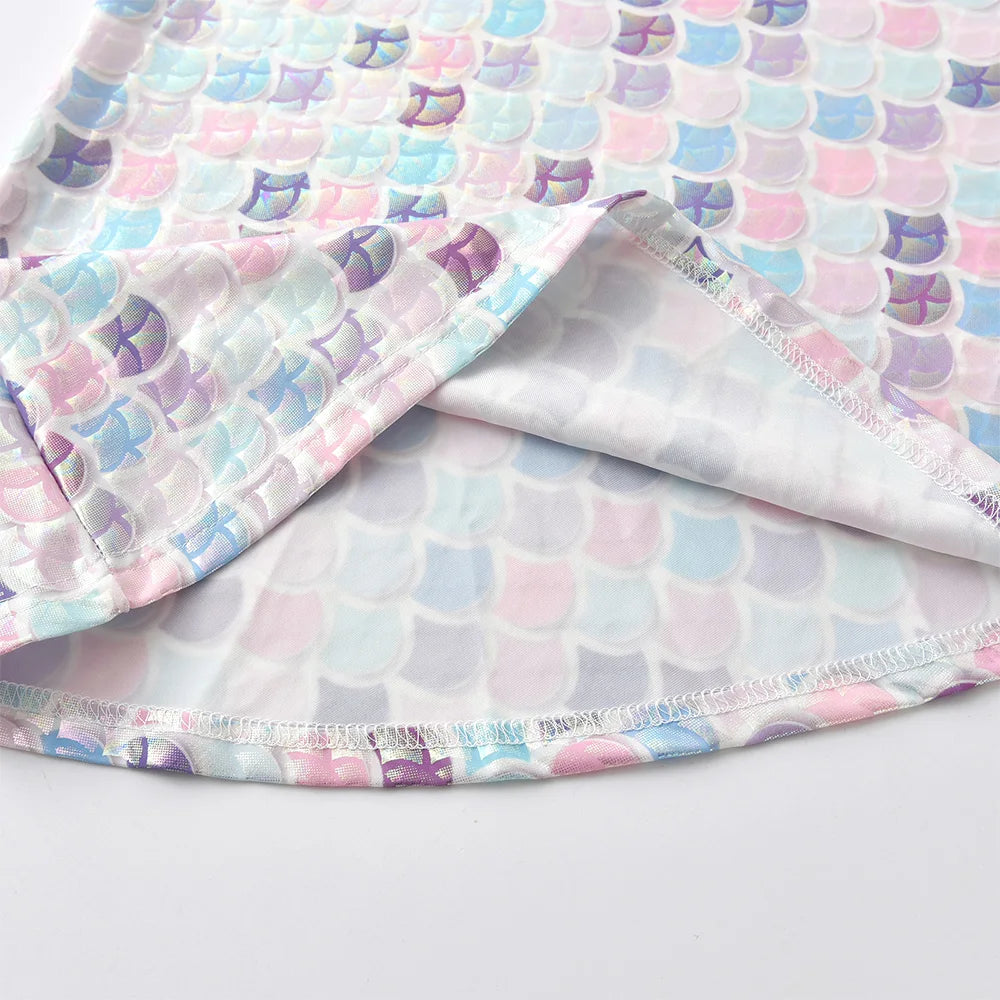 VIKITA Girls Sleeveless Dress for Summer Kids Polyester Dresses for 4-12 Years Girls Mermaid Print A Line Casual Princess Dress