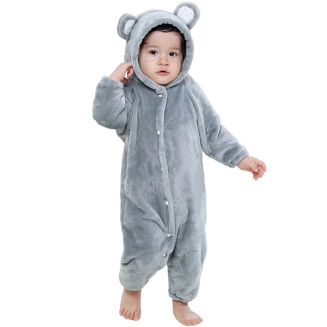 MICHLEY Halloween Costume Infant Baby Clothes Rompers Winter Flannel Hooded Bodysuits Pajamas Animals Overall Jumpsuit For Bebe