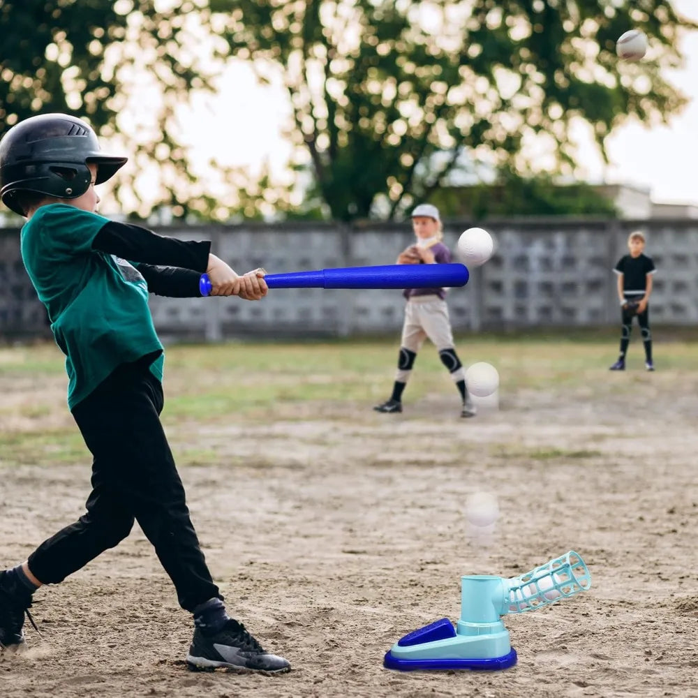 Baseball Tee T-Ball Set for Kids Toddler Baseball Set with Step-On Pitching Machine Pop Up Balls Outdoor Christmas Gift for Boys