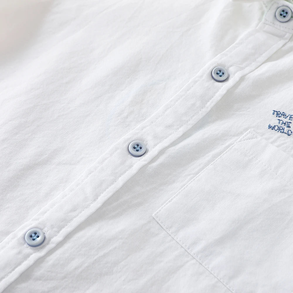 Toddler Boys' White Dinosaur Embroidered Casual Shirt Long Sleeved Clothes for 2-6 Years Old