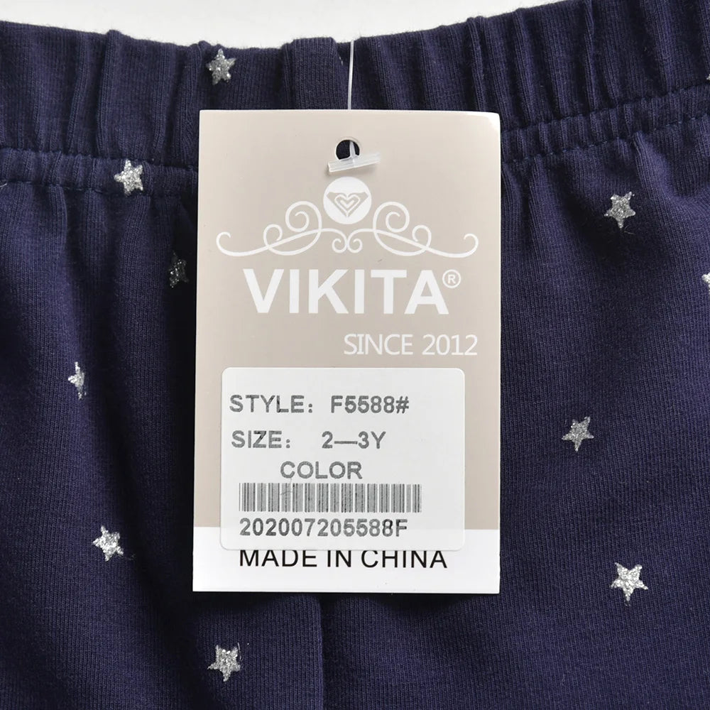 VIKITA 100% Cotton Cozy Toddlers Pants Girls Navy Blue Star Print Skinny Leggings Daily School Casual Wear Trousers for 2 Years