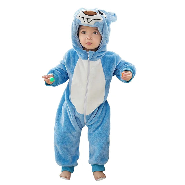 MICHLEY Halloween Costume Infant Baby Clothes Rompers Winter Flannel Hooded Bodysuits Pajamas Animals Overall Jumpsuit For Bebe