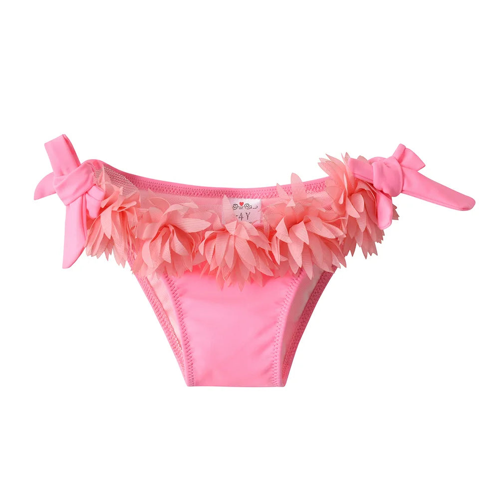 Girls Pink Floral Bikini Sets Kids One Shoulder Tulle Pink Swimsuit 2 Pcs Toddlers Summer Beach Vacation Party Stylish Swimwear