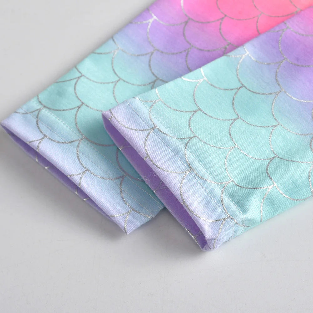 VIKITA Girl Mermaid Print Leggings Kids Colorful Gradient Polyester Slim Skinny Soft Casual Daily Pencil Pants Kids Bottoms Wear