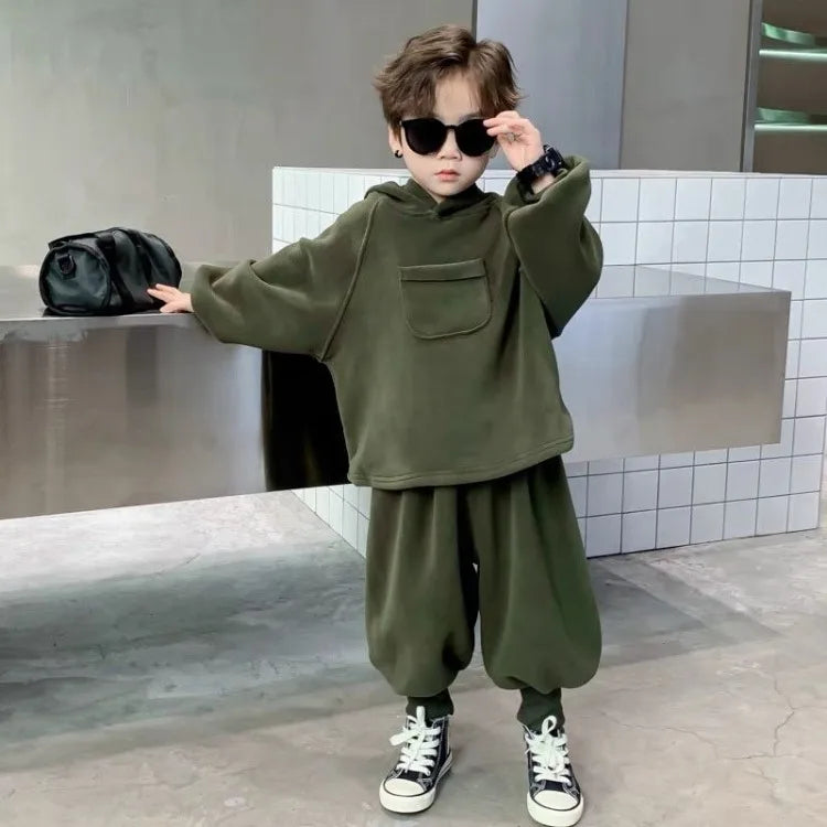 2025 New Boys' Cool-Style Autumn-Winter Polar Fleece Two-Piece Outfit