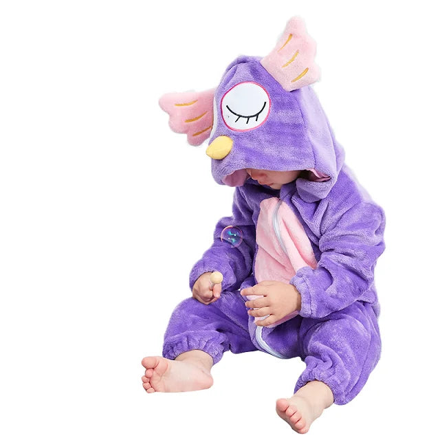 MICHLEY Halloween Costume Infant Baby Clothes Rompers Winter Flannel Hooded Bodysuits Pajamas Animals Overall Jumpsuit For Bebe