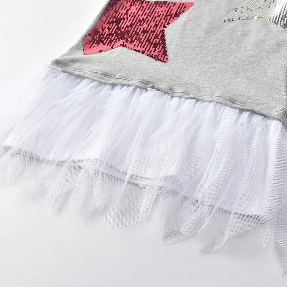 VIKITA Girls Star Sequined Appliqued O Neck Short Sleeve T Shirts Kids Summer Cotton Casual Daily Fashion Tees Tops Wear Clothes