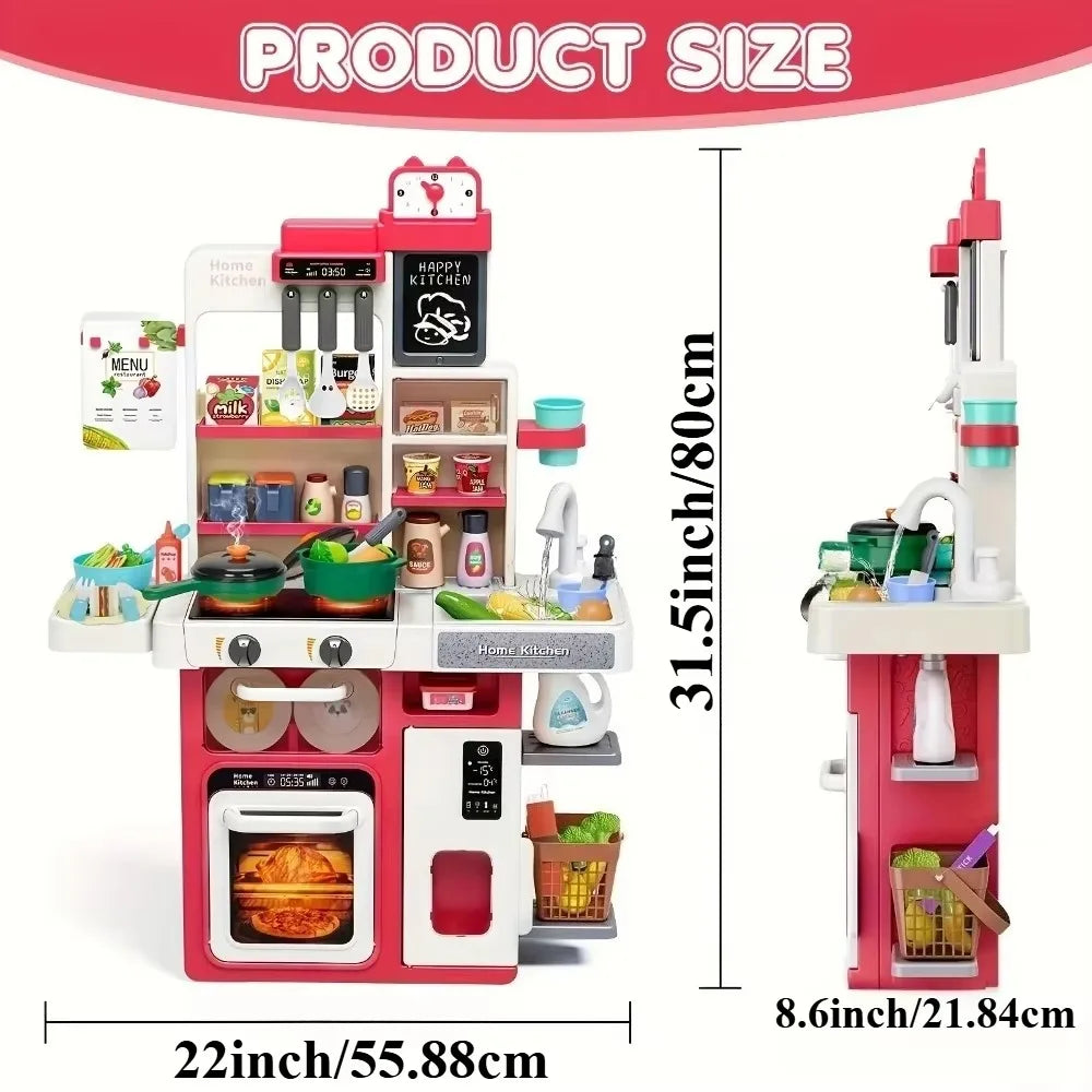 Kids Kitchen Playset with Realistic Lights & Sounds Spray Sink Pretend Play Food Kitchen Christmas Gift for Boys Girls Toddlers