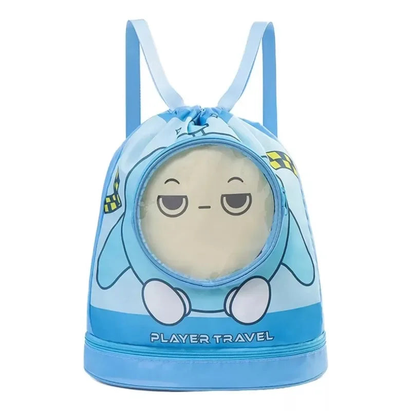 Drawstring Gym Bag for Kids Waterproof Drawstring Backpack Swim Bag with Compartment Pull String Sport Bag for Wet Swimming