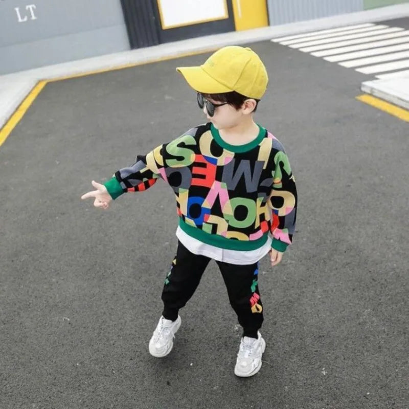 2025 New Arrival Boys' Mid-Large Size Sporty Two-Piece Spring & Autumn Kids Clothing Set - Stylish Outfit for Children