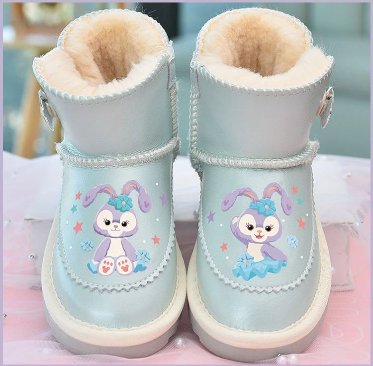 Disney Girls' Snow Boots Genuine Leather StellaLou Cartoon Waterproof Winter Children's Shoes Baby Girls' Thickened Ankle Boots