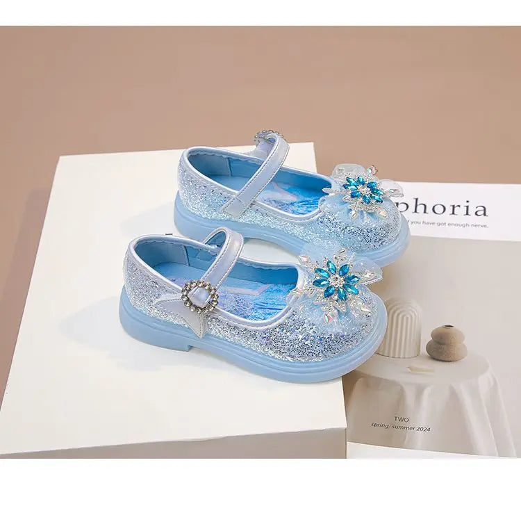 Disney Children's High Heel Princess Elsa Party LED Light Shoes Summer Girls Sandals Baby Girls' Crystal Blue Pink Shoes 23-34