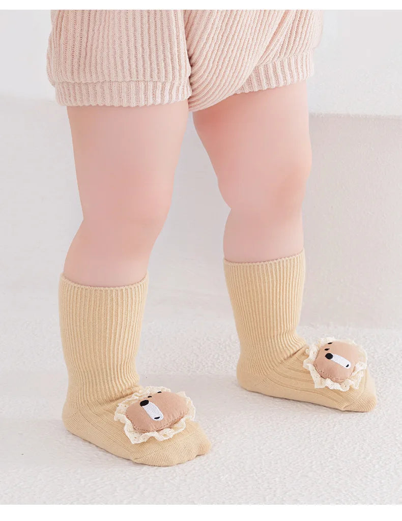 3/5 Pairs Baby Non Slip Floor Socks Cute Cartoon Design Anti slip Socks For Newborn Indoor Activities Toddler Socks Accessories