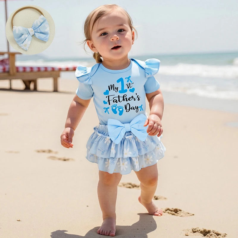 Daddy s Little Princess Father s Day Matching Outfits Letter Print Romper Shorts Headband 3Pcs Clothing Set for Baby Girl