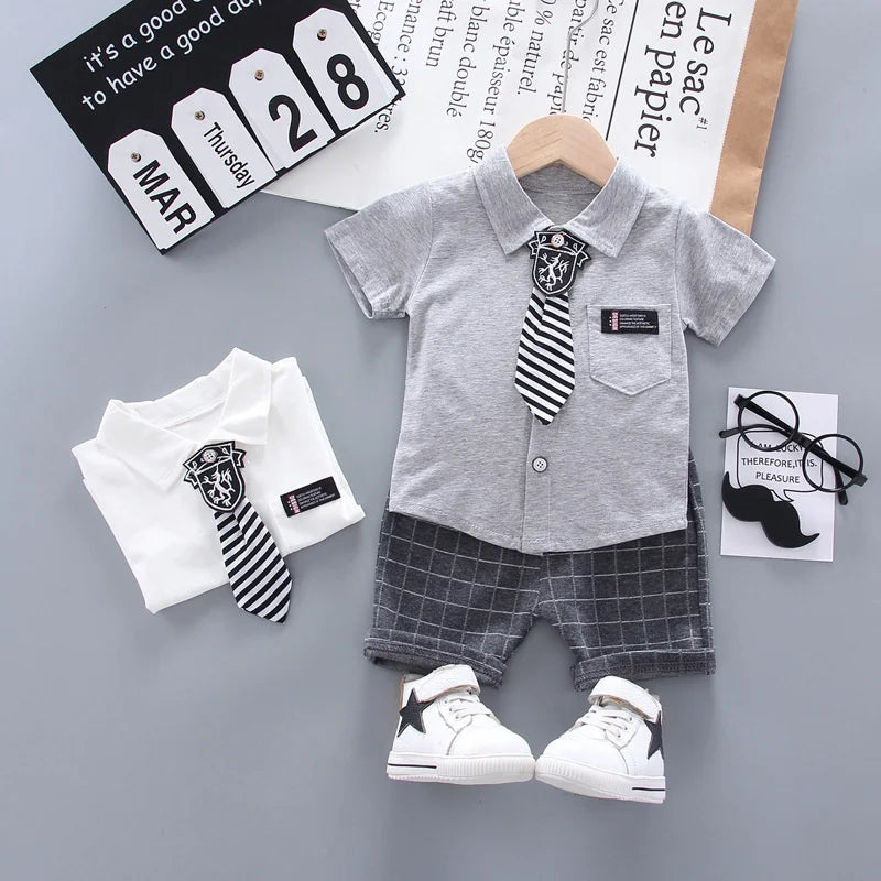 New Summer Baby Clothes Children Clothing Boys Casual Shirt Plaid Shorts 2Pcs/Set Infant Outfits Toddler Costume Kids Sportswear