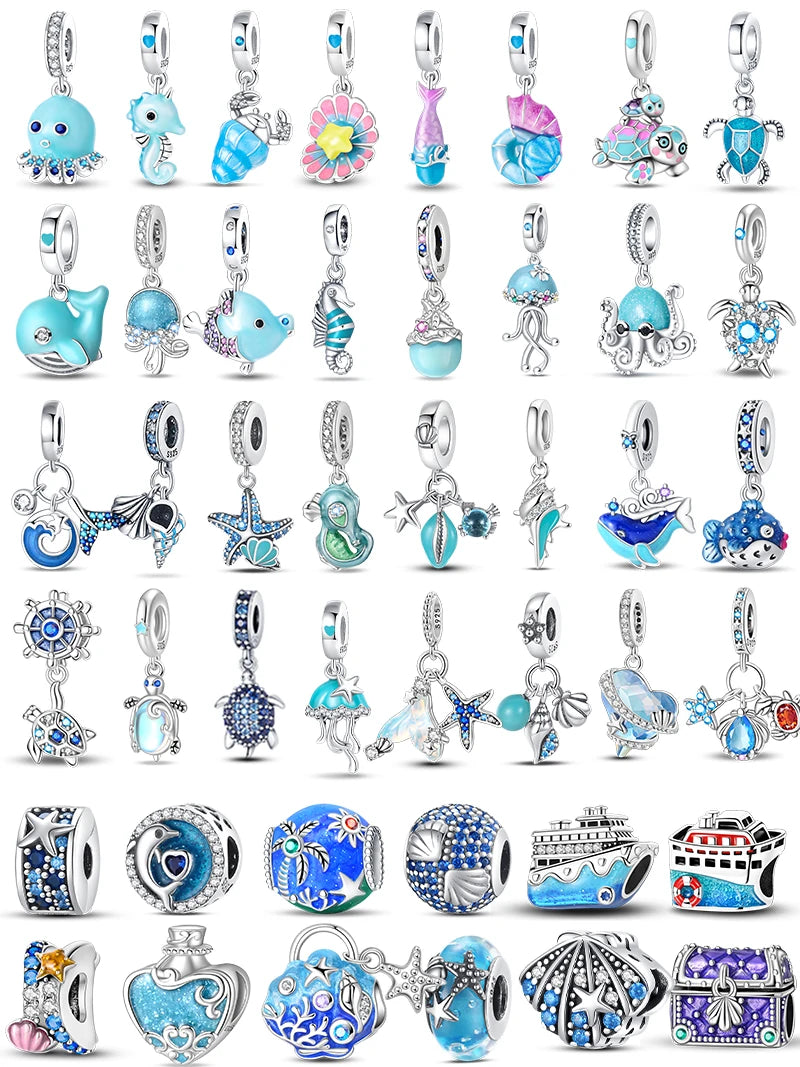 Hot Sale 925 Sterling Silver Ocean World Series Sea Turtle Starfish Little Crab Octopus Charms Bead Fit 925 Bracelet DIY Jewelry