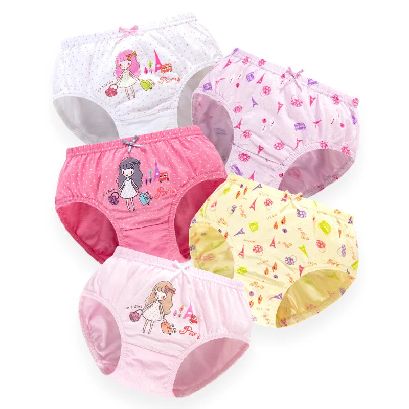 5/10 Pieces Cotton Girls Triangle Panties Cute Characters Pattern Children's Underwear Daily Wear Comfortable Schoolgirl Briefs