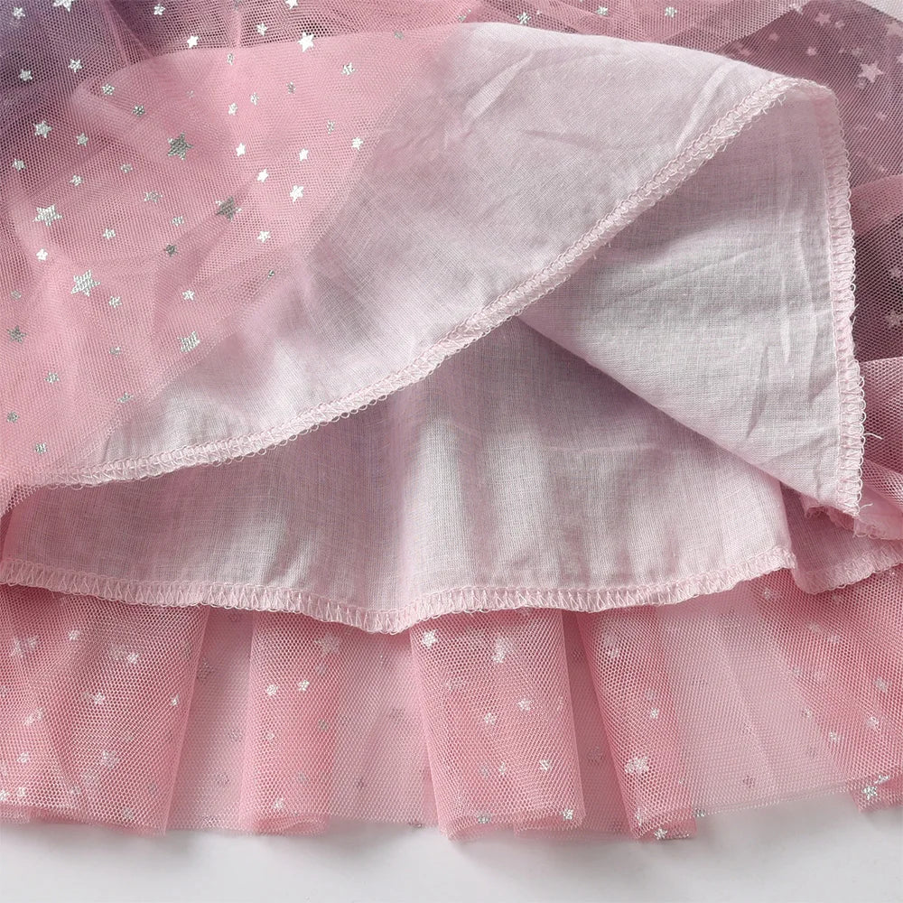VIKITA Kids Gradient Shiny Sequined Princess Tulle Skirt Girls Birthday Party Ballet Dance Starry Mini Skirts Kids Clothing