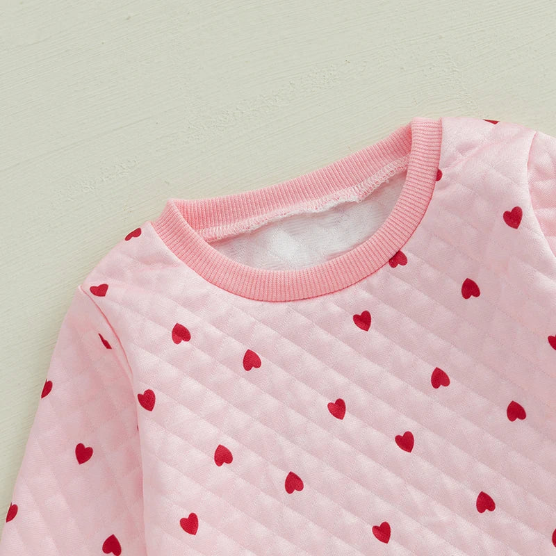 Toddler Girls Valentine s Day Outfits Heart Print Long Sleeve Sweatshirt and Elastic Pants Set Baby 2 Piece Clothes