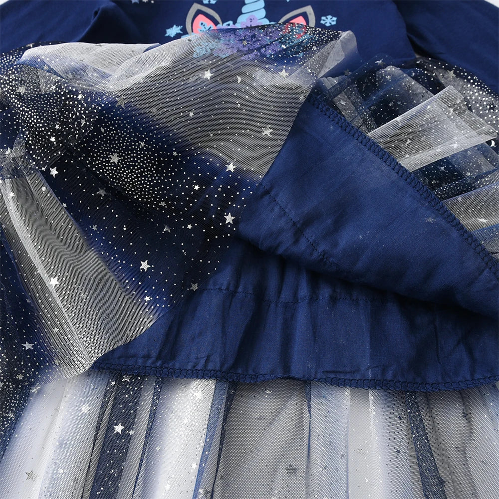 VIKITA 2024 Christmas Princess Dress Snowflake Printed Kids Dresses For Girls Cartoon Children Dresses New Year Party Vestidos