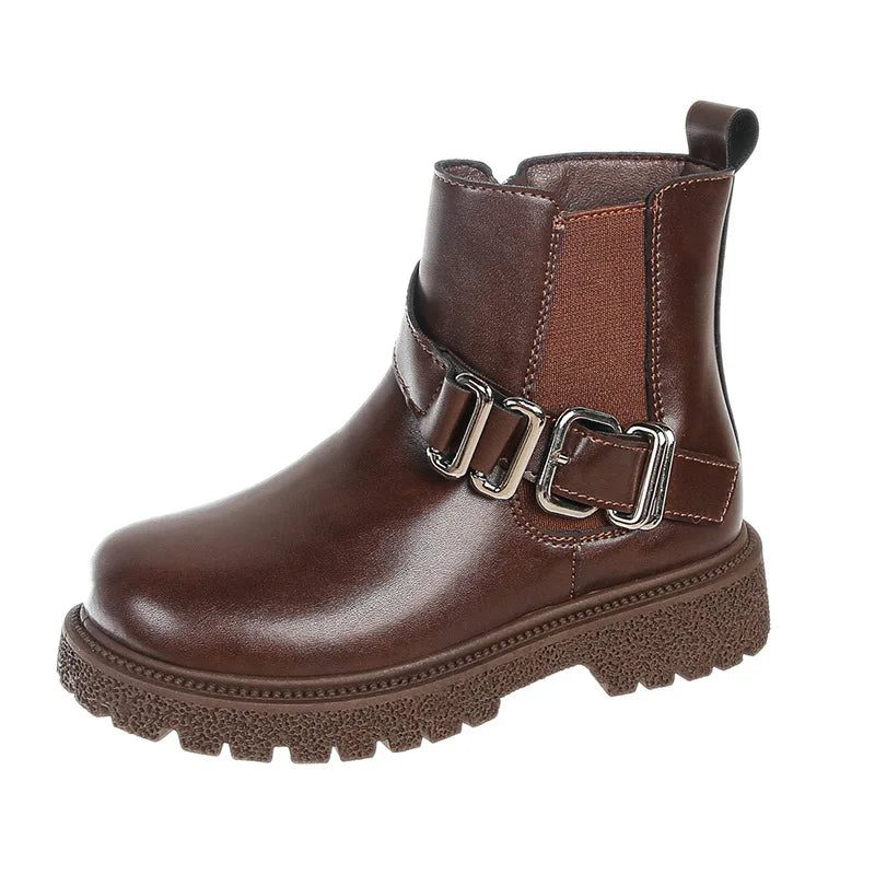 Kids'Casual Boots Mid-Calf Boots PU Leather  Winter Shoes For Girls Anti-slip Warm Thick Bottom Brown Black Shoes Size 26-37