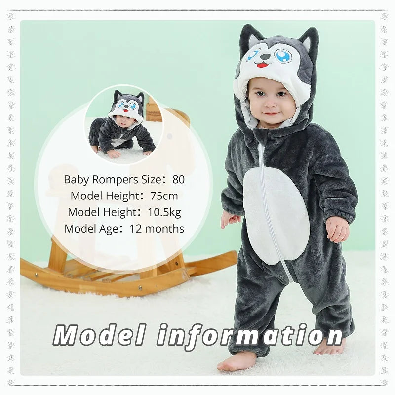 MICHLEY Halloween Costume Infant Baby Clothes Rompers Winter Flannel Hooded Bodysuits Pajamas Animals Overall Jumpsuit For Bebe