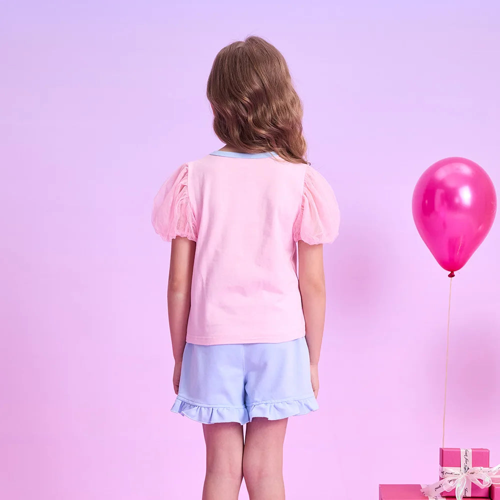 VIKITA Girls Clothing Sets for Summer Kids Unicorn Cartoon Print Short Sleeve Cotton T Shirt and Ruffles Shorts Pants 2 Pcs Suit