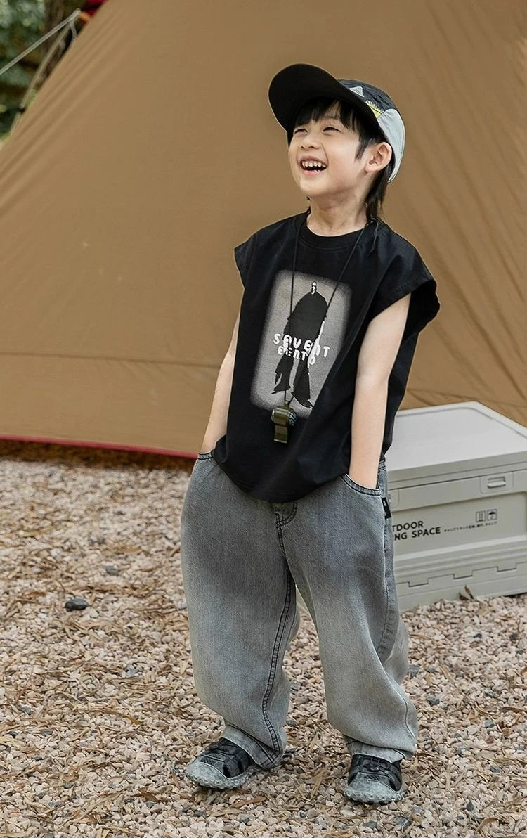 Boys Thin Tencel Denim Cooling Curved Pants 2025 New Style Ultra-Thin Kids Mosquito Repellent Long Pants Medium & Small Size