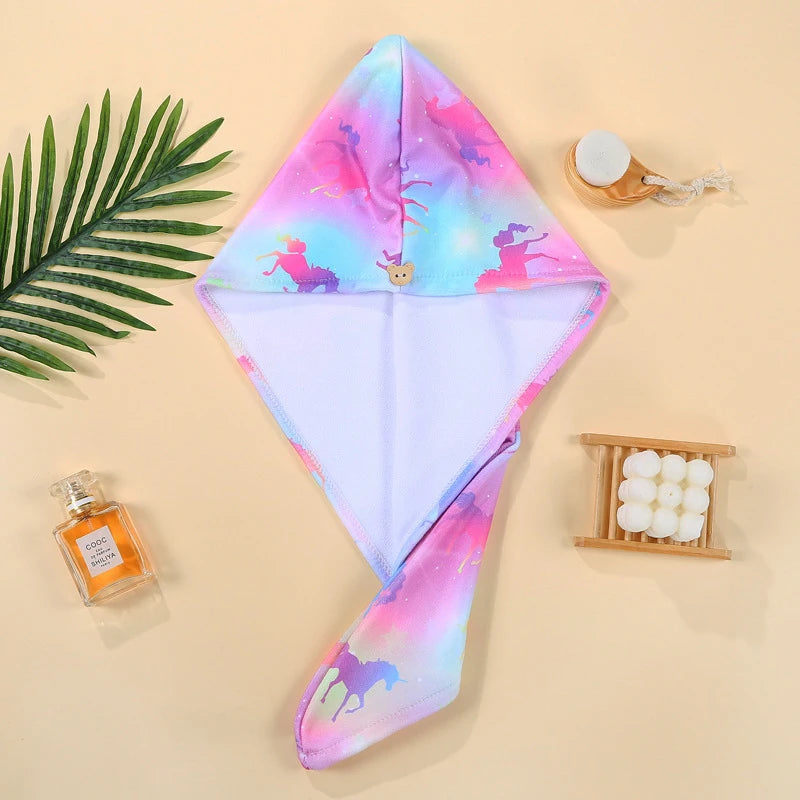 Kid 2-16Year Rapid Dry Hair Towel Microfiber Mermaid Pattern Anti Frizz Dry Hair Bath Cap Towel Quick Teen Girl Beach Shower Cap