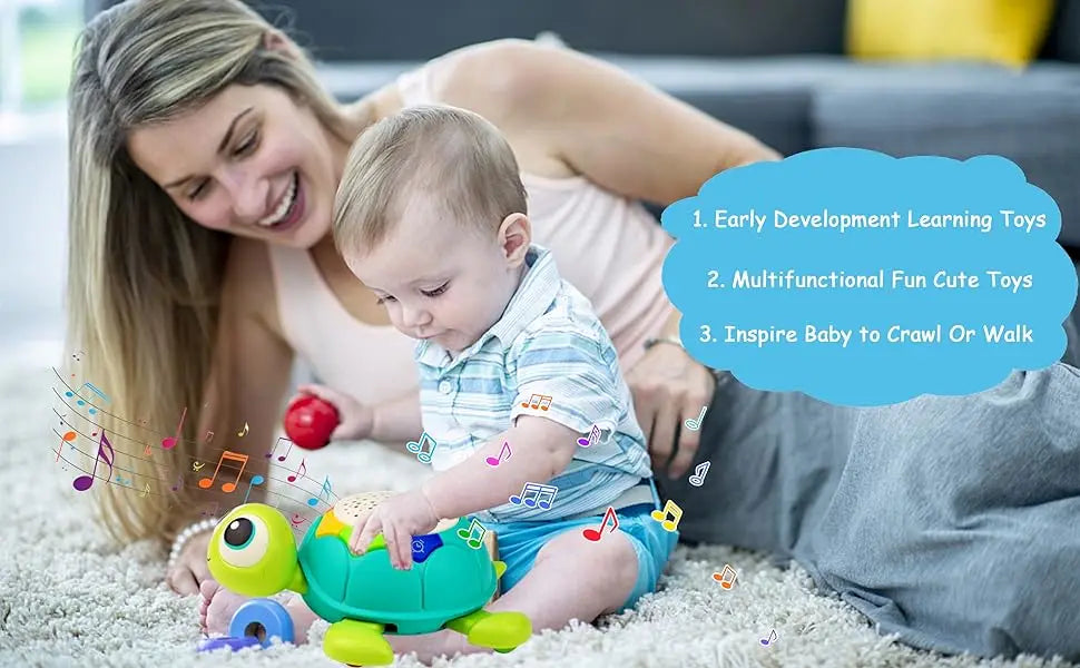 Baby Toys 5 in 1 Musical Projector Turtle Crawling Toys Tummy Time Infant Educational Toys for Boy Girl Birthday Christmas Gift