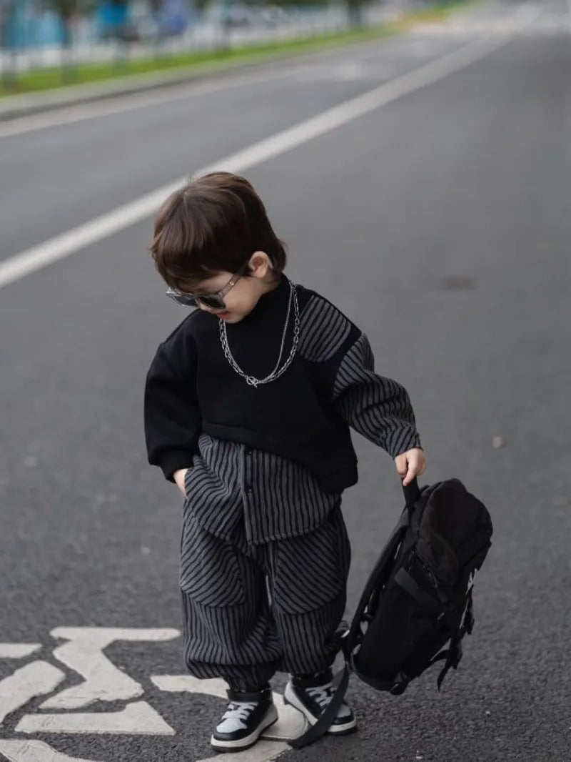 Fleece-Lined Hoodies Set Kids Clothes Boys Children's Suit for Boy Boy´s Clothing Winter 8 10 Year Old Sets Outdoor Top Bottom