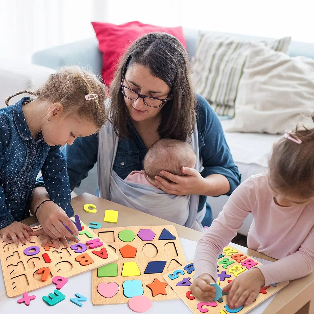 Wooden Puzzles Toys for Kids 3 Year Alphabet Numbers Children Montessori Educational Learning Toys abc Letters Preschool Gift