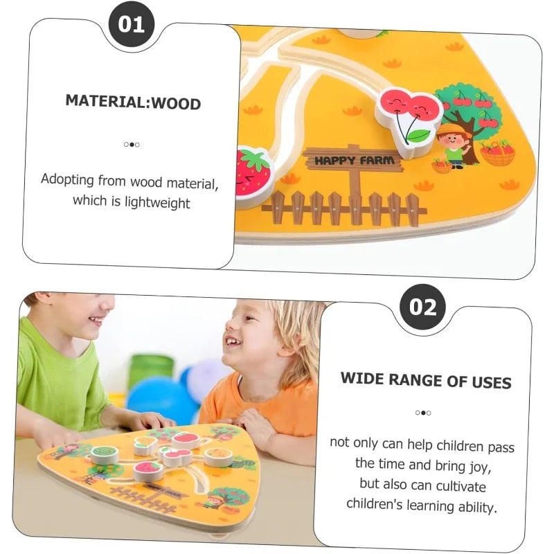 Board Game Toddlers Toy Walking Maze Wooden Chess Board Wooden Fruit Maze Board Movable Maze Board Wood Board Taste Game