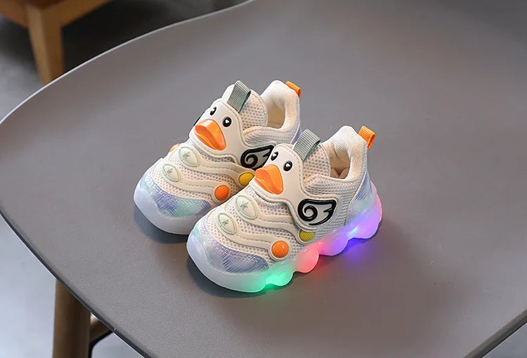Children Led Casual Shoes Cute Cartoon Duck Sneakers Toddler Glowing Tennis Shoes Boys Girls Breathable Mesh Sports Shoes Sapato