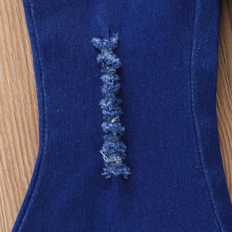 Baby Girls Tight Jeans Spring Autumn Girls Hole Denim Trousers Casual Kids Stretch Flared Pants Children Clothes for 2-6 Years